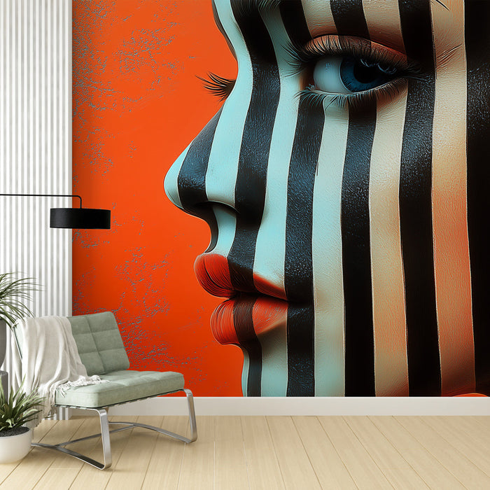 Mural Wallpaper | Stylized profile with colorful stripes and vibrant background