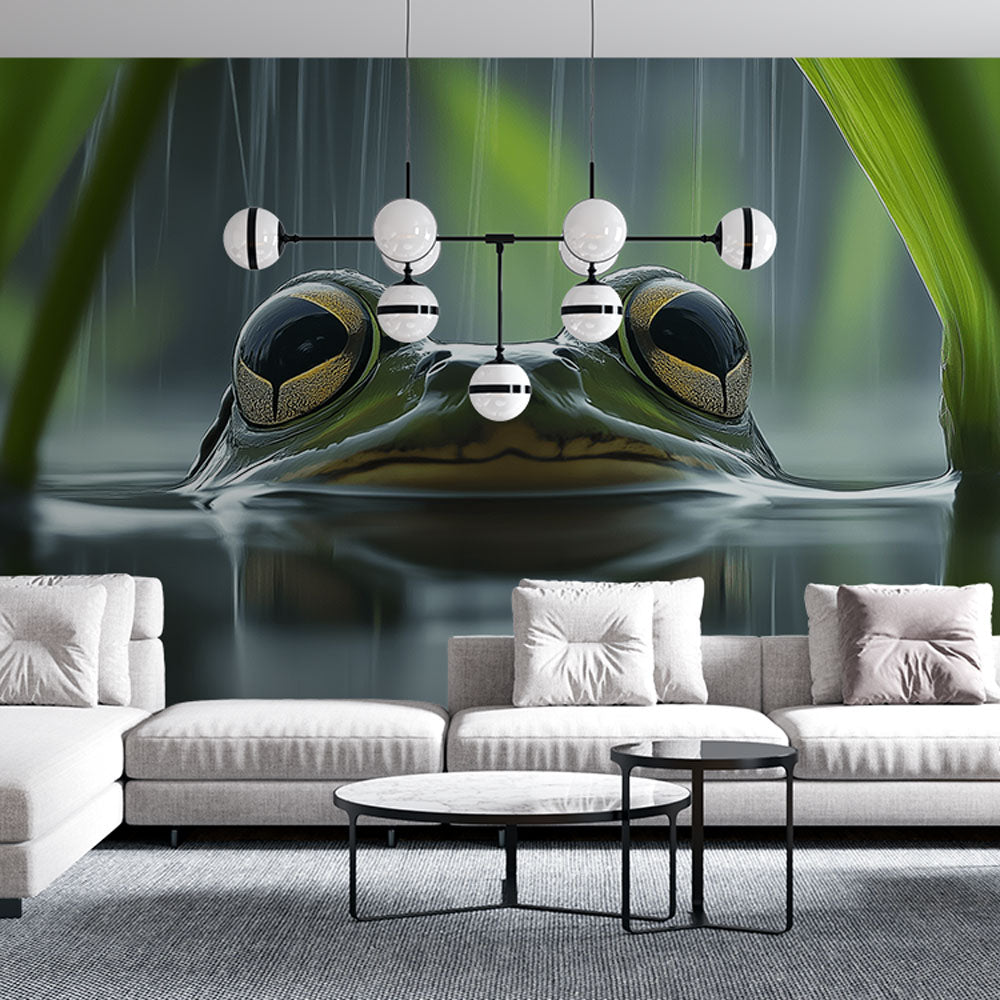 Tapete frosch | Frosch, der unter einem leichten Regen aus dem Wasser —  WonderMural, image size:1000x1000