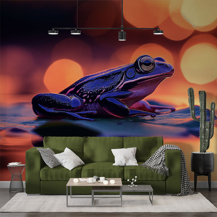 Mural Wallpaper frog | Frog sitting on a leaf with colorful reflections