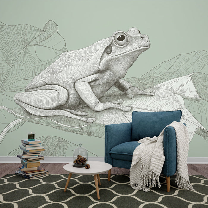 Carta da parati rana | Illustrazione delicata di una rana su foglie