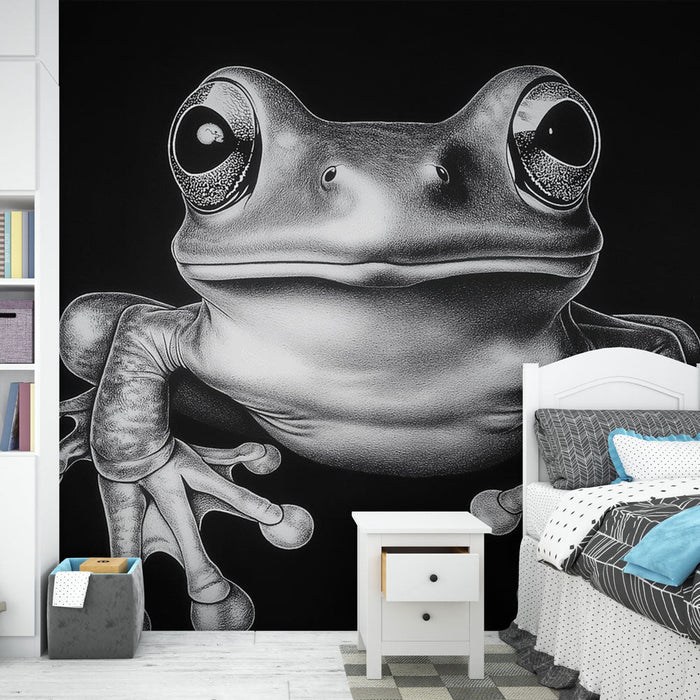 Mural Wallpaper frog | Realistic illustration of a frog on a black background