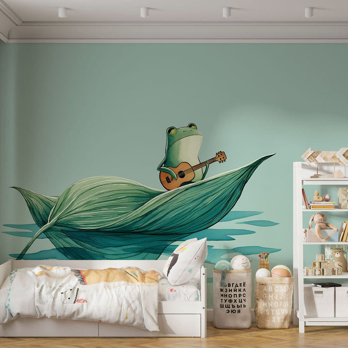 Tapete μελωδικός βάτραχος | Βάτραχος που παίζει κιθάρα σε φύλλο στο νερό