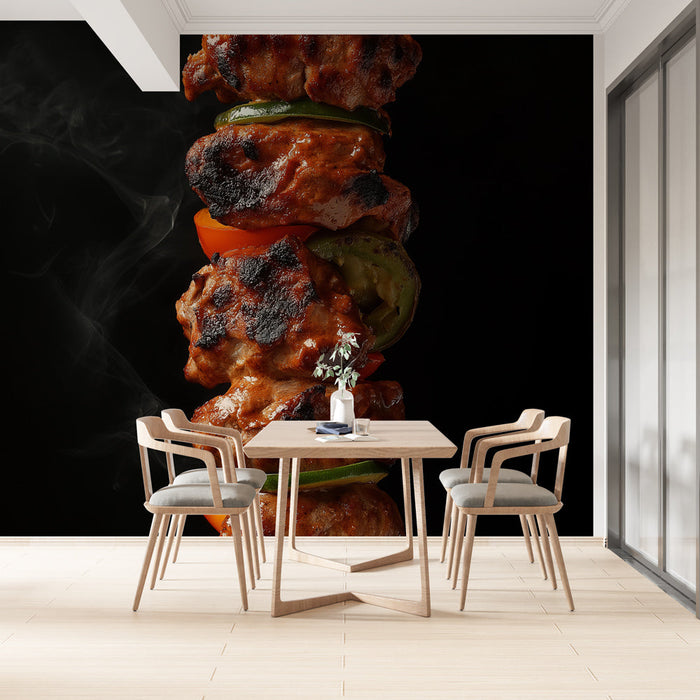 Foto Behang grillades | Lekkere spiesjes op een donkere achtergrond