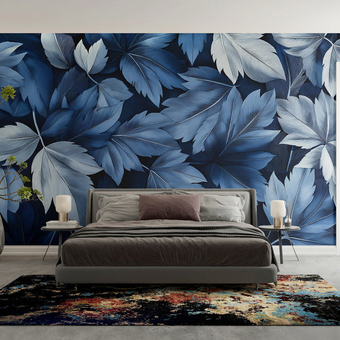 Muraaltapeet suured lehed | Sinised toonid