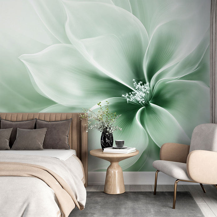 Mural Wallpaper big flowers | Translucent green