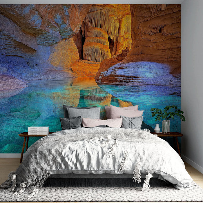 Mural Wallpaper colorful cave | Vibrant reflections of stalactites and turquoise waters