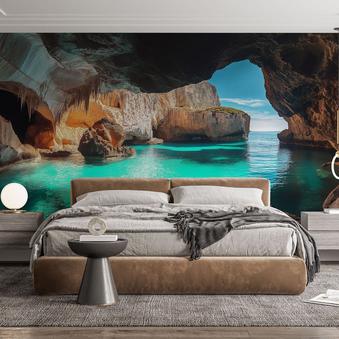 Tapet marine hule | Undervandsopdagelse med turkisfarvet vand og klippeformationer