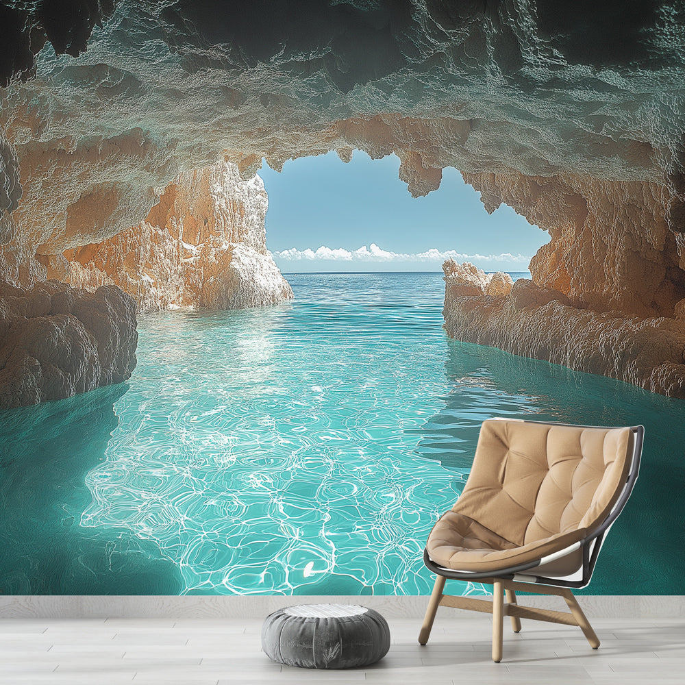 Papel de parede caverna marinha | Vista relaxante de uma caverna no oc —  WonderMural, image size:1000x1000