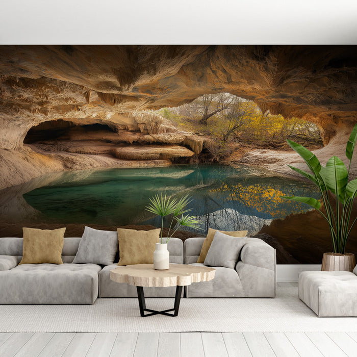 Tapet naturlig grotta | Fridsamma reflektioner i en underjordisk oas