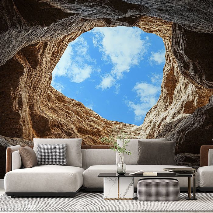 Mural Wallpaper cave | Majestic view of a cavern with blue sky