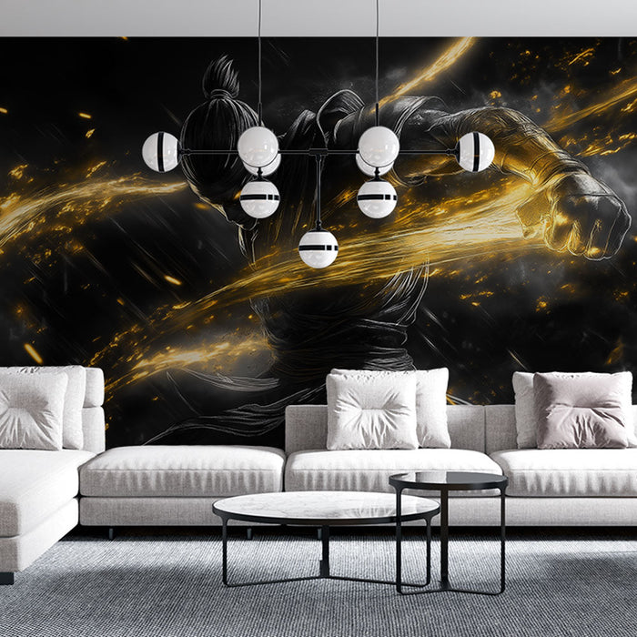 Tapetti warrior | Dynaaminen siluetti kultaisilla ja mustilla elementeillä