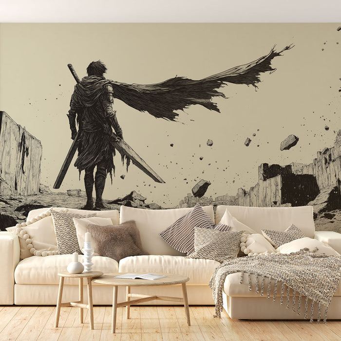 Tapeta wojownika | Heroiczna sylwetka na apokaliptycznym tle