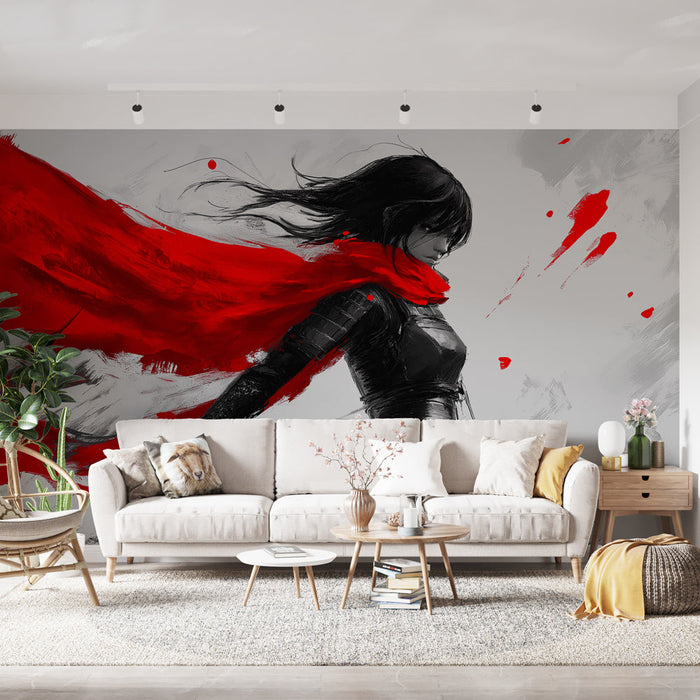 Tapetti warrior | Salaperäinen siluetti kirkkaanpunaisella viitalla