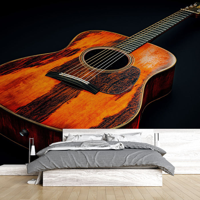 Carta da parati chitarra acustica fatta a mano | Design elegante in legno con finiture ricche