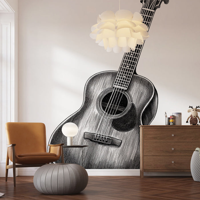 Papel pintado guitarra acústica | Ilustración realista de una guitarra de madera oscura