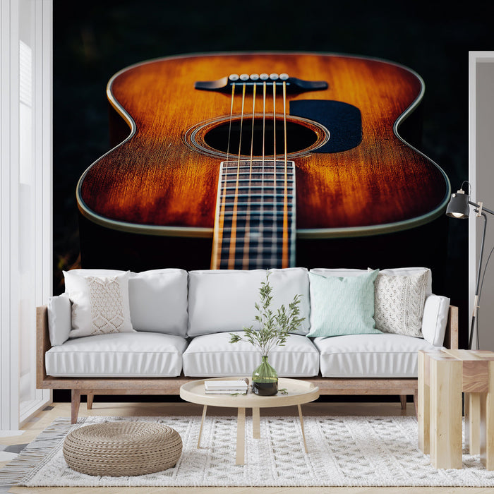 Mural Wallpaper vintage acoustic guitar | Elegant wooden guitar with refined details