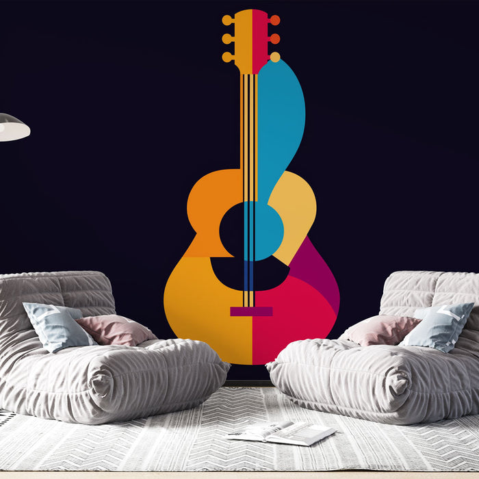 Mural Wallpaper colorful-guitar | Vibrant geometric design of a stylized guitar