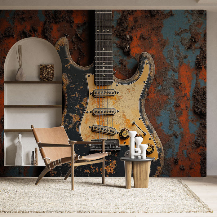 Fototapete E-Gitarre Vintage | Gitarre Industrial Braun Retro