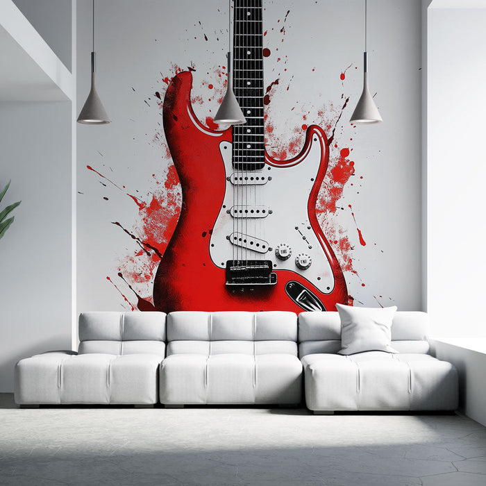 Tapetti punainen kitara | Sähkökitara taiteellisilla roiskeilla