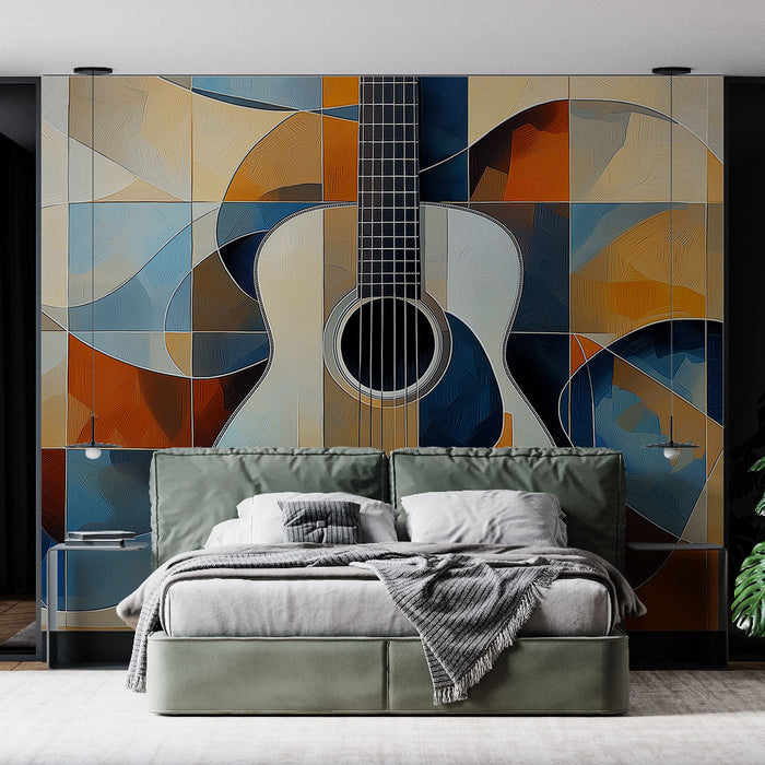 Fototapet gitarr | Hängningar och geometriska mönster med en stiliserad gitarr