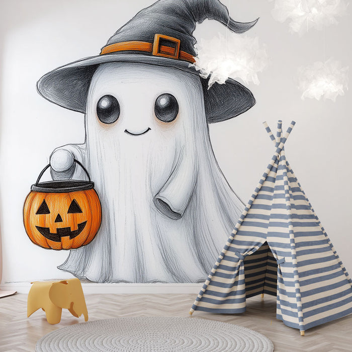 Tapetti Halloween | Söpö kummitus Halloween ämpärin kanssa