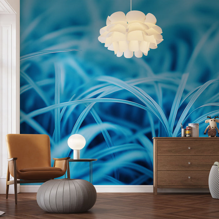 Mural Wallpaper blue grass | Delicate blades of grass on a soothing background