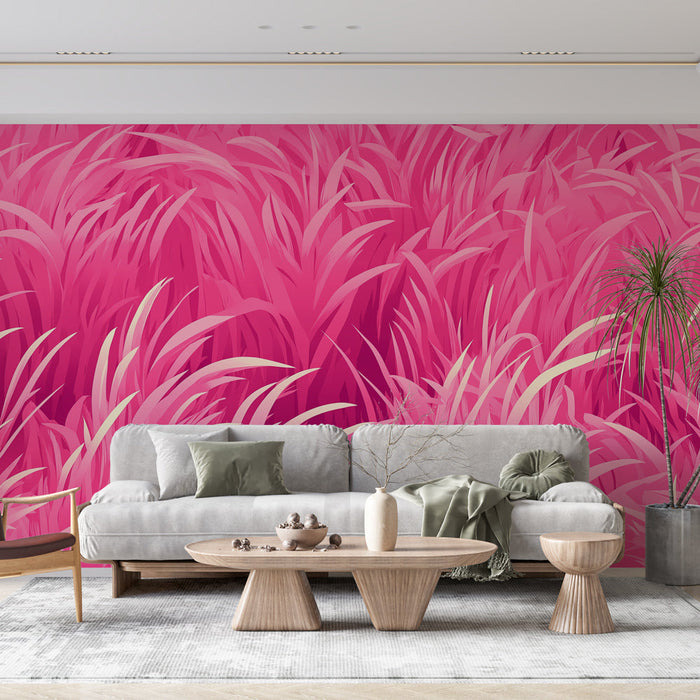 Mural Wallpaper pink grass | Vibrant blades of grass and soft texture