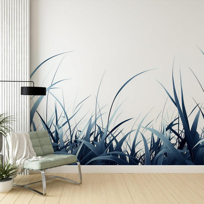 Mural Wallpaper sinised ürdid | Stiliseeritud peened ürdid valgel taustal