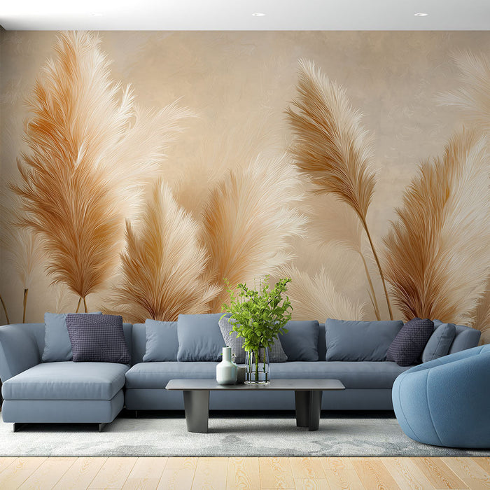 Tapete pampa trava | Stilizirane biljke u toplim i nježnim tonovima