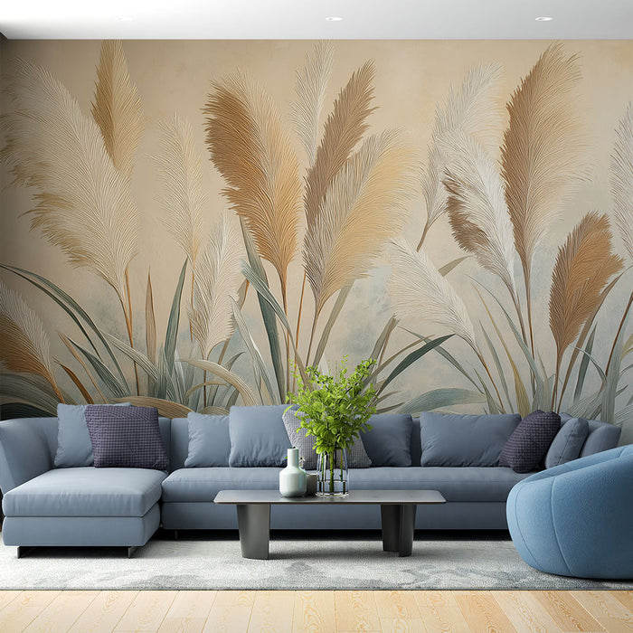 Fototapet savanna zelišča | Stilizirani botanični elementi v nevtralnih tonih