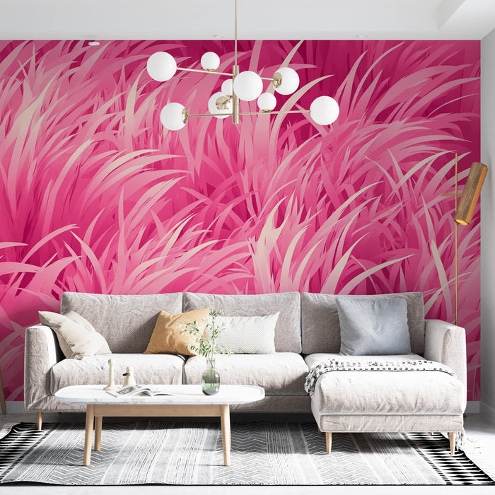 Mural Wallpaper pink grasses | Dynamic texture and warm ambiance