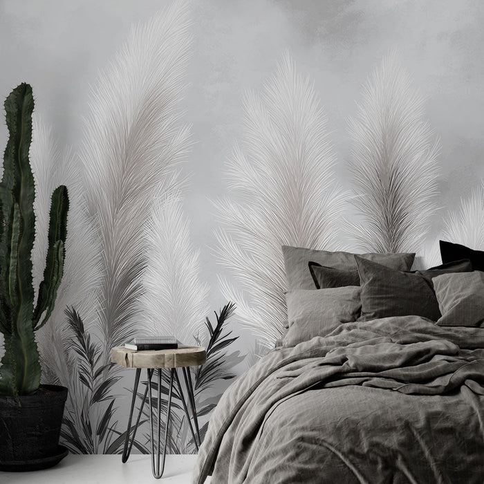 Fototapet tør græs | Subtile motiver af græs i nuancer af hvidt og gråt