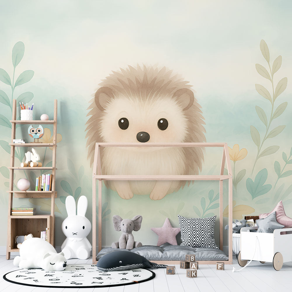 Papel de parede ouriço | Ouriço adorável no meio de flores delicadas —  WonderMural, image size:1000x1000