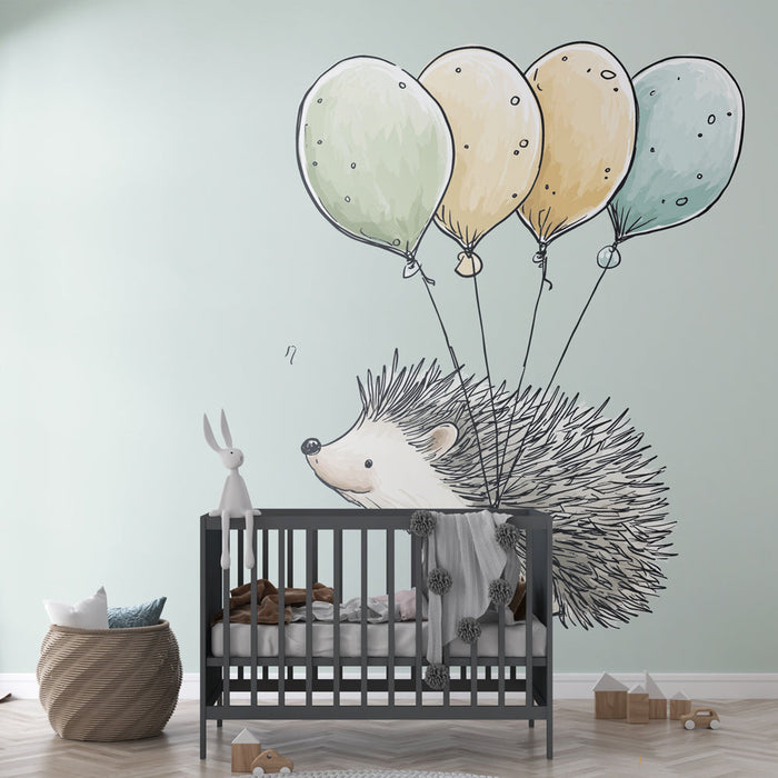 Ταπετσαρία Σκαντζόχοιρος και Αερόστατα | Ένας αξιαγάπητος μικρός σκαντζόχοιρος πετώντας μακριά με πολύχρωμα αερόστατα