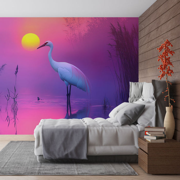 Fototapet gün batımında balıkçıl | Canlı tonları olan büyülü bir manzara