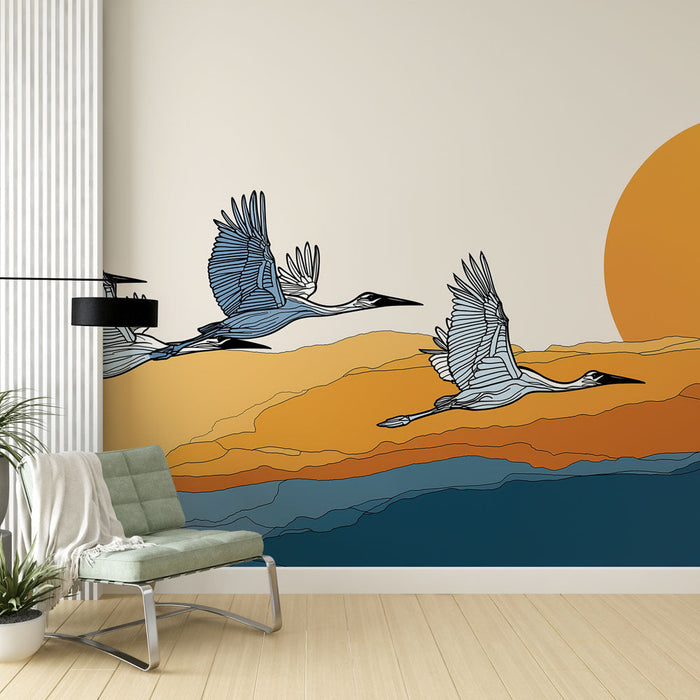 Tapete Reiher im Flug | Gelassenheit der Vögel bei Sonnenuntergang