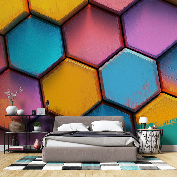 Tapeta hexagonal colore | Motif de hexagones aux couleurs vives et éclatantes