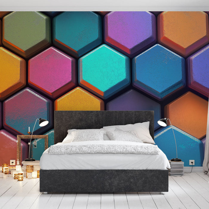 Tapet hexagonal | Färgglada och glänsande geometriska mönster