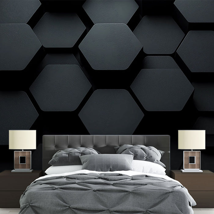 Mural Wallpaper hexagons | Geometric pattern with shades of black