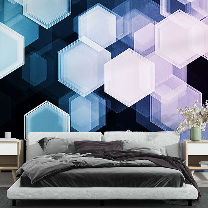 Carta da parati esagoni | Motivi geometrici in sfumature di blu e rosa