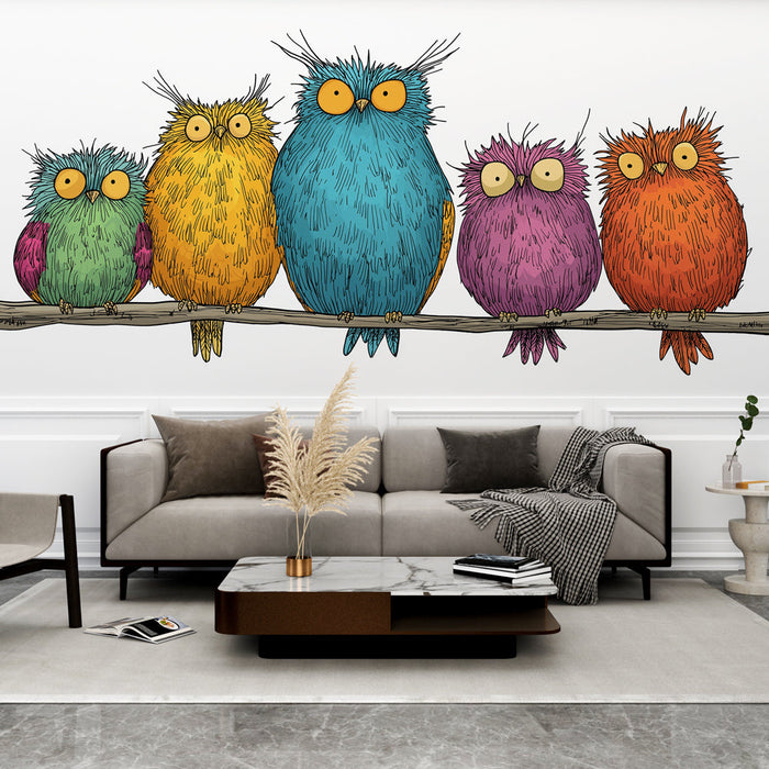 Fototapet šarene sove | Šarmantne šarene sove na grani
