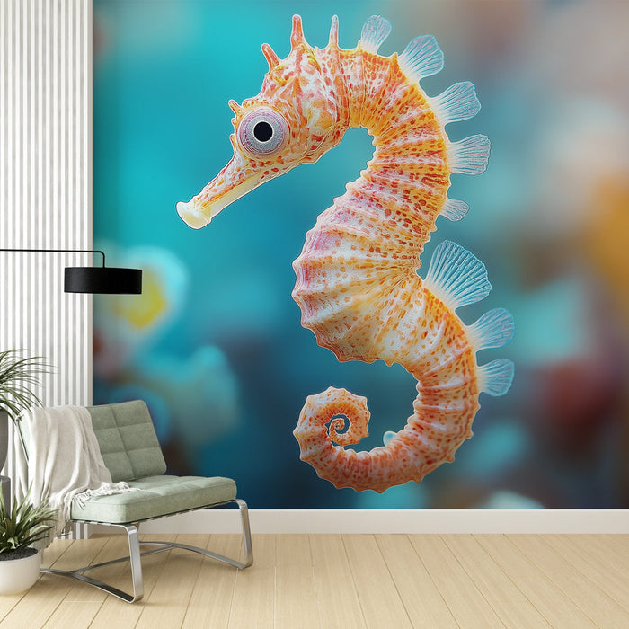 Tapeta Mural seahorse | Kolorowy konik morski w kojącym środowisku morskim