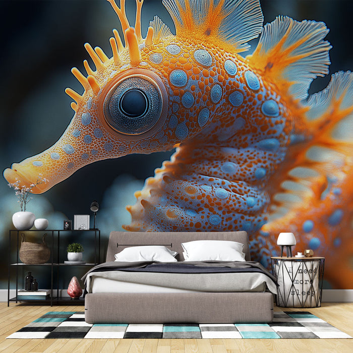 Fototapet søhest | Farverig søhest på marinebaggrund