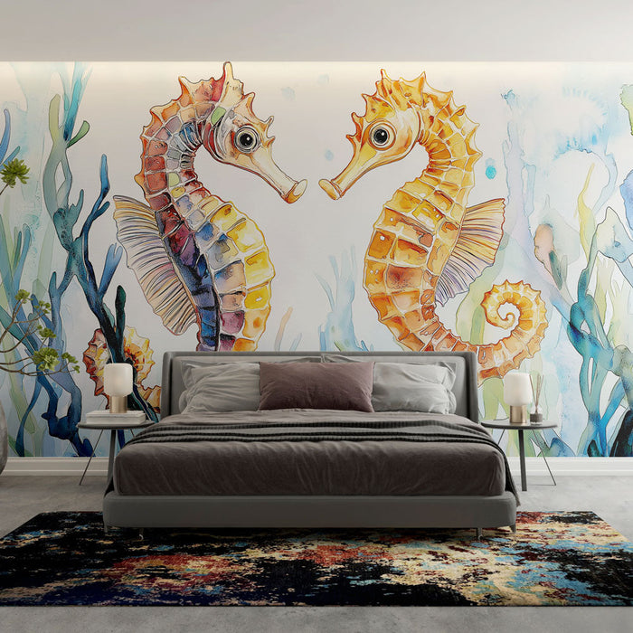Tapet søhest | Vandfarveillustration af søheste i deres naturlige habitat