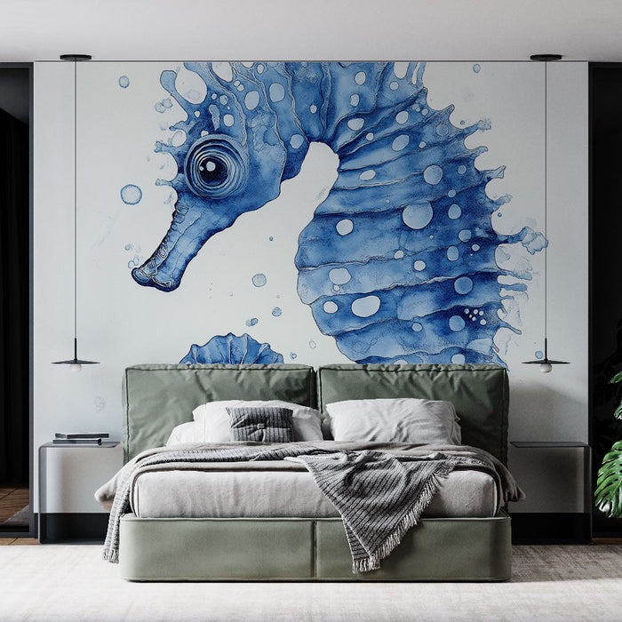 Muraaltapeet merihobune | Veekeskkonna illustratsioon sinistes toonides