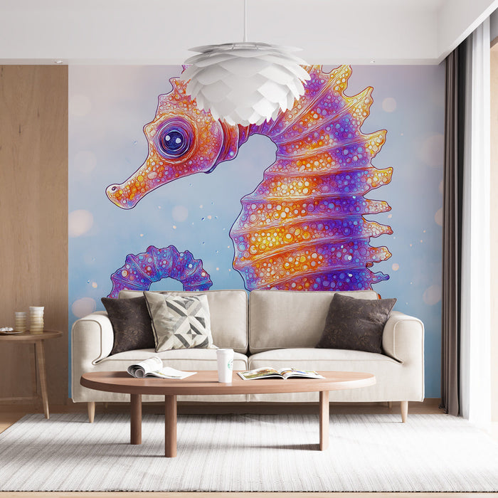 Carta da parati cavalluccio marino | Illustrazione vibrante di un cavalluccio marino con colori vivaci