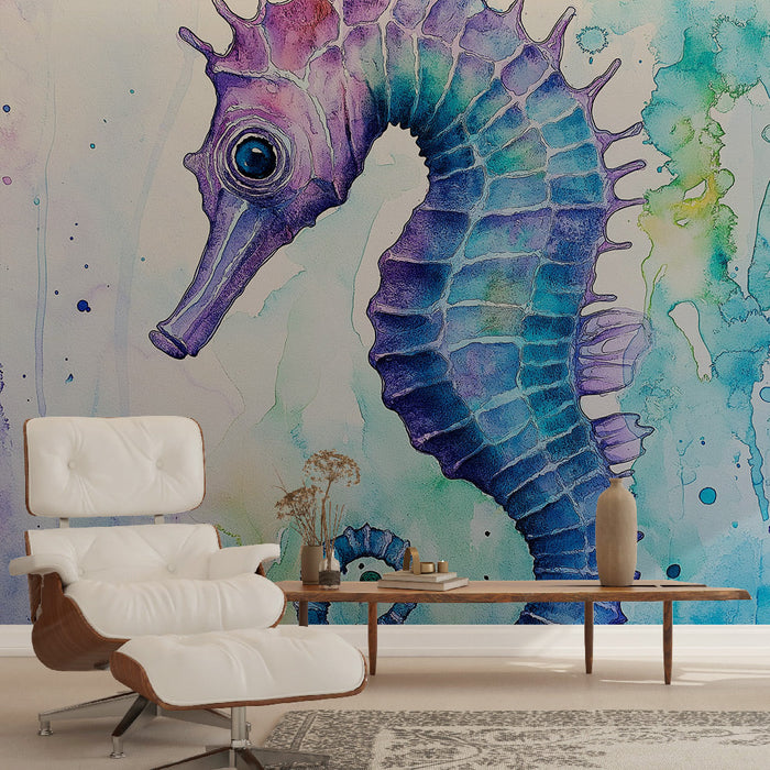 Falfestmény tapéta csikóhal | Színes csikóhalak akvarell illusztrációi