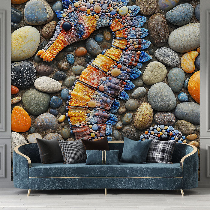 Muraaltapeet merihobu | Värvikas merihobumuster tekstuuriga kivikestel