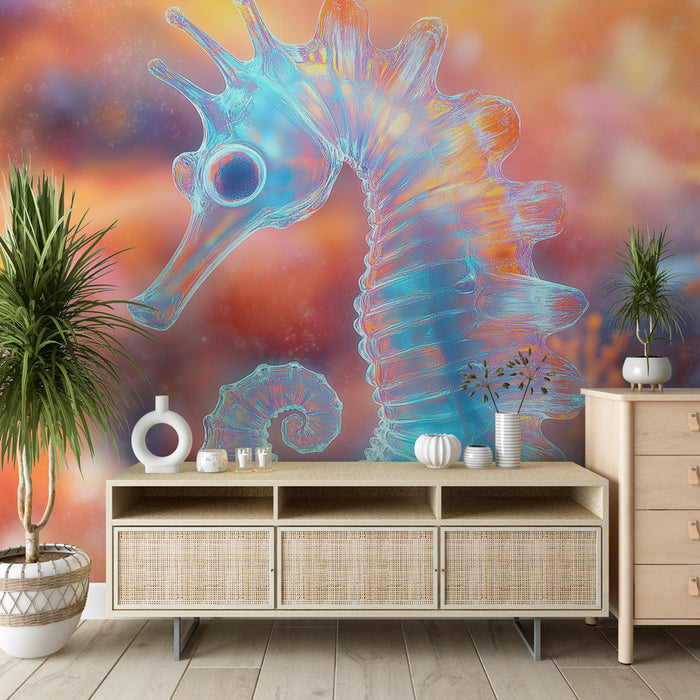 Tapetti merihevonen | Värikäs läpikuultavien merihevosten kuvio merellisessä ympäristössä