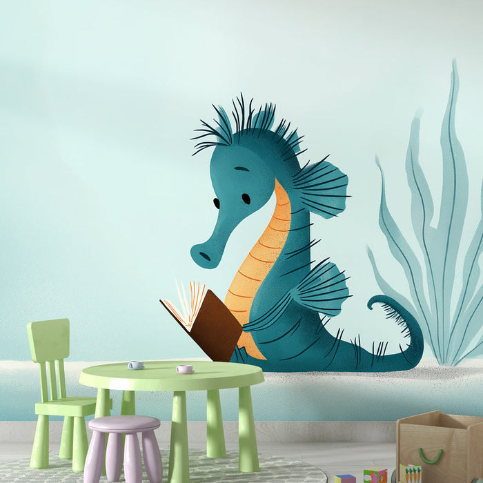 Fototapeet hippocampus | Uudishimulik hobune lugemas raamatut vee all